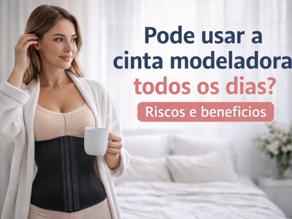 mulher usando cinta modeladora preta em ambiente confortável uso diário